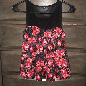 Floral peplum blouse w sheer top